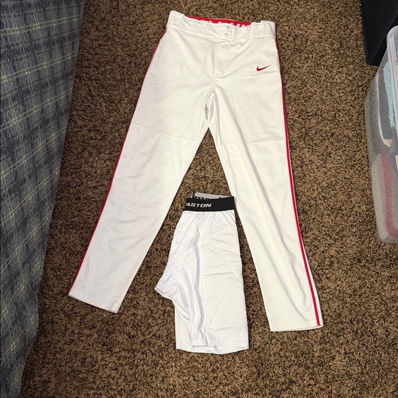 Nike White Baseball Pants with Red Piping and Red Swoosh - Picture 2 of 2
